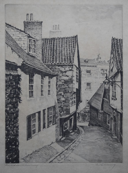 An Old Street Guernsey - etching by A. Simes (EJ Maybery)