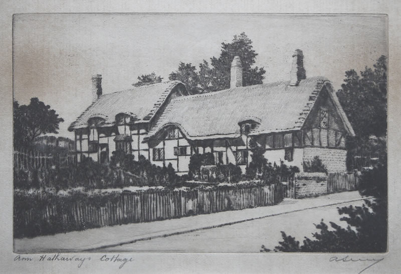 Ann Hathaway's Cottage - etching by A. Simes (EJ Maybery)