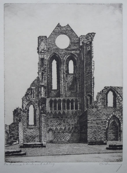 The Round of Arbroath Abbey - etching by A. Simes (EJ Maybery)