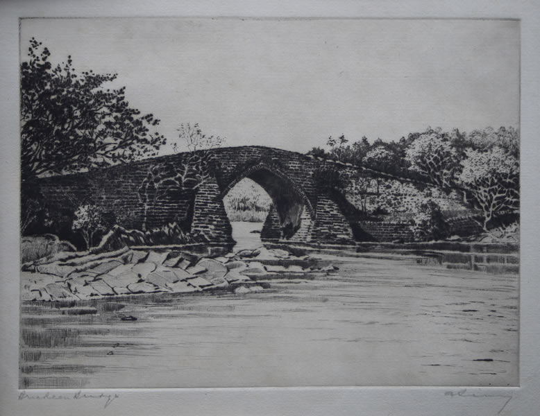 Brickeen Bridge, Killarney - etching by A. Simes (EJ Maybery)