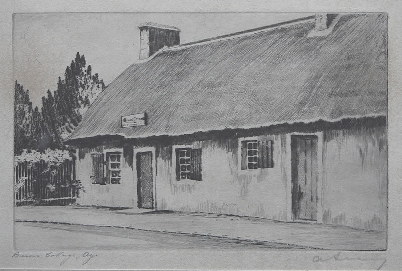 Burns Cottage Ayr - etching by A. Simes (EJ Maybery)