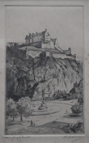 Edinburgh Castle  - etching by A. Simes (EJ Maybery)