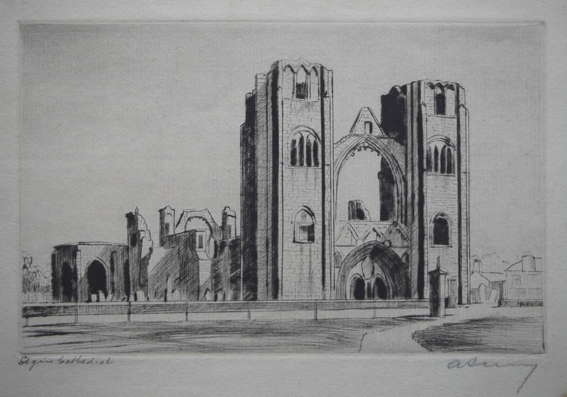 Elgin Cathedral - etching by A. Simes (EJ Maybery)