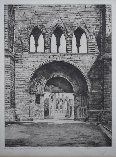 The Gateway Arbroath Abbey - etching by A. Simes (EJ Maybery)