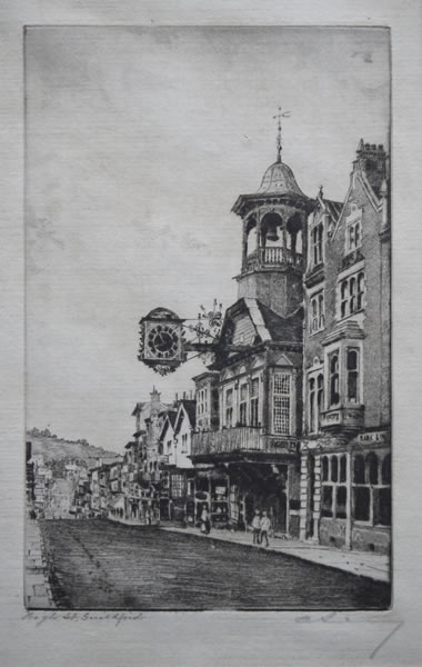High Street Guildford - etching by A. Simes (EJ Maybery)