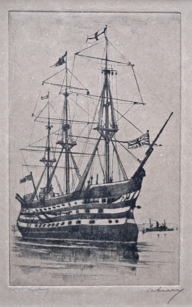 HMS Victory  - etching by A. Simes (EJ Maybery)