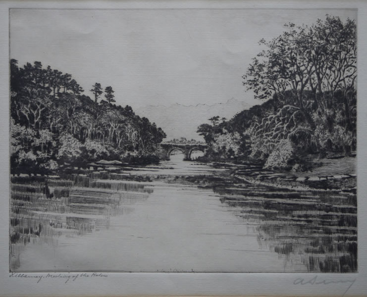 Killarney, Meeting of the Waters - etching by A. Simes (EJ Maybery)