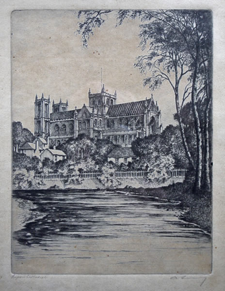 Ripon Cathedral - etching by A. Simes (EJ Maybery)