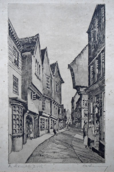 The Shambles York - etching by A. Simes (EJ Maybery)