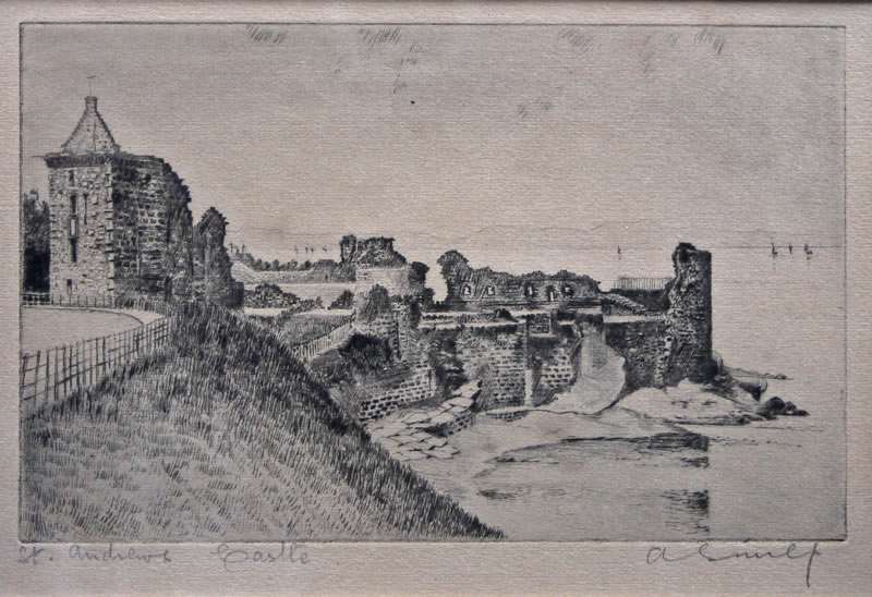 St  Andrew's Castle - etching by A. Simes (EJ Maybery)
