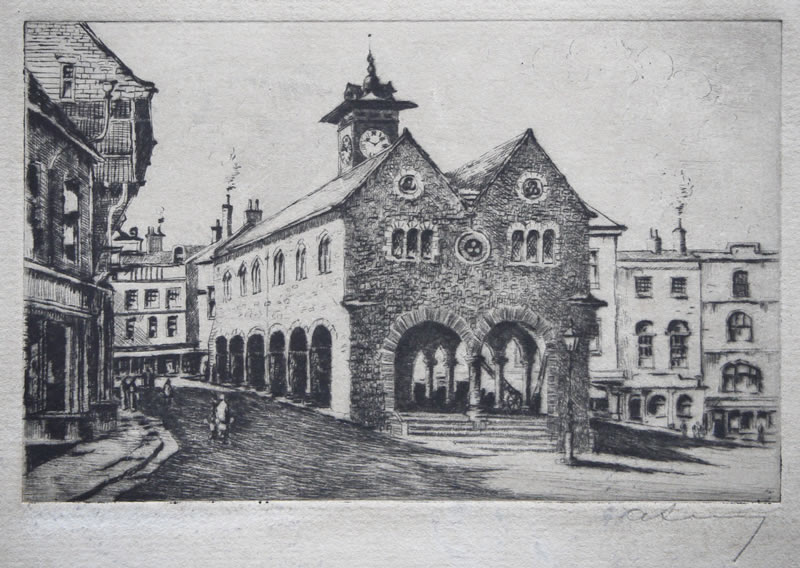 The Market Place, Ross on Wye - etching by A. Simes (EJ Maybery)