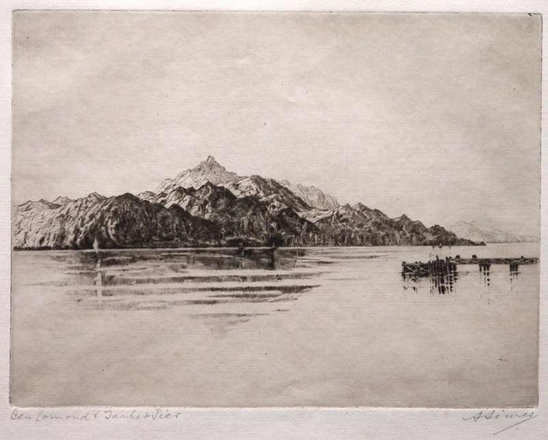 Ben Lomond And Tarbet Pier, Scotland - etching by A. Simes (EJ Maybery)