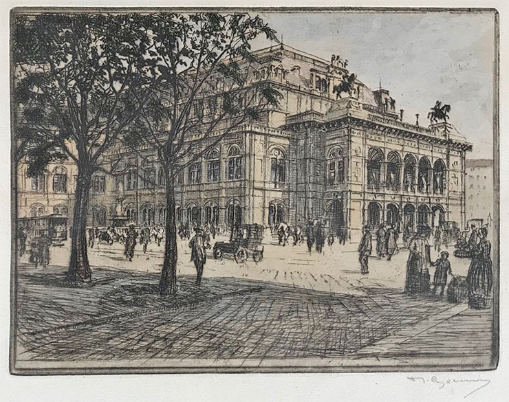 The Vienna State Opera - Wiener Staatsoper - etching by A. Simes (EJ Maybery)