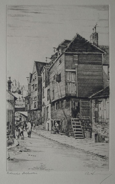 Fishmarket, Folkstone - etching by A. Simes (EJ Maybery)