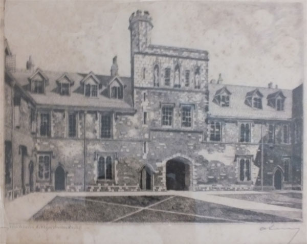 Winchester College - Inner Court - etching by A. Simes (EJ Maybery)
