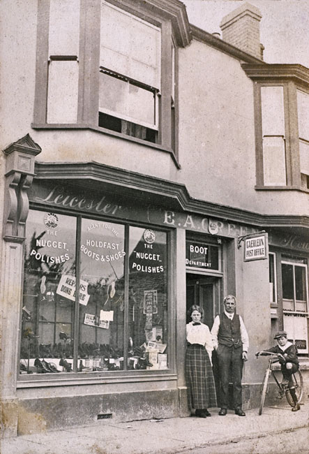 Caerleon Post Office, Leicester House, Cross Street. The gent is Edwin A Green, postmaster. Photo by William Henry Thomas, around 1910.