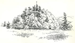 Castle Mound in the Mynde Caerleon drawn by Samuel Loxton c. 1900