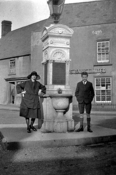 The War Memorial Caerleon. This was the original siting of the memorial in the Square at the junction of High Street and Cross Street.